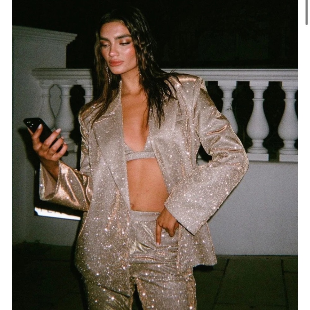 Women's Glitter Sequin Blazer in Champagne